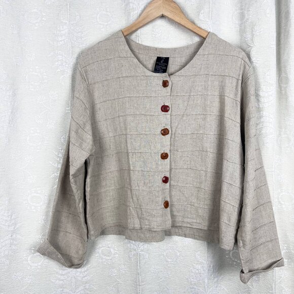 Kaliyana Artwear S/M linen-blend lightweight seamed buttoned shirt jacket - Picture 1 of 6